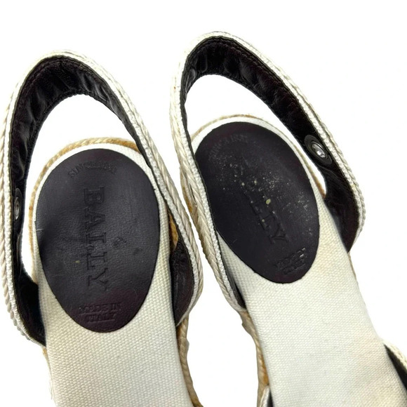Bally Espadrille Wedges in Cream Canvas Slingback Size 38 US 7.5 - Picture 7 of 9